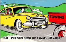 Postcard Artist Frye Old Uno who fixed the engine but good comic postcard picture