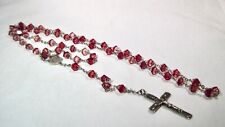 Vintage Silver Tone Faceted Red Bead Rosary Necklace K1845 picture