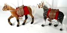 Gray Brown Flocked Soft Horses Saddle Reigns Red Blanket 4” Tall Figures Animals picture