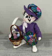 Annalee White Bunny Rabbit EASTER Basket Eggs Purple Outfit Vintage 6” Felt Doll picture