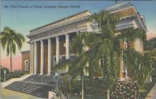 Fist Church Of Christ Scientist Tampa Florida Palm Trees Linen Vintage Post Card picture