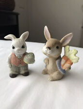 Lot Of 2 Vintage Homco Bunny Rabbits Easter Figurines #1410 #1484 ~ Foil Labels picture