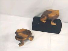 Lot Of 2 Vintage Cute Carved Wooden Frog Hinged Novelty Trinket Jewelry Box picture