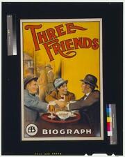 Three friends,three men clasping hands while sitting at table,1913,film poster picture
