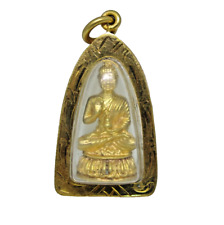 BLESSING BUDDHA PENDANT THAI AMULET BRONZE STATUE GOLD GOOD LUCK SPIRITUAL GIFT picture