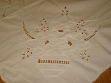 Vintage Mid Century Tablecloth White Soft Cotton 64” x 50” Flower in Vase picture