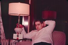 1970s Man with Glasses Stretching in Chair Red Hue 35mm Ektachrome Slide picture