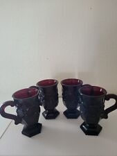 SET OF 4 - Vintage Avon 1876 Cape Cod Ruby Red Glass Pedestal Drinking Cup Mugs picture