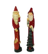 Old World Santa Candlestick Candle Holders set  2 Tall Skinny Figure NOS Vintage picture