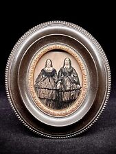 SPECTACULAR 1/6 PLATE TINTYPE - SISTERS HOLDING HANDS - MINT THERMOPLASTIC FRAME picture
