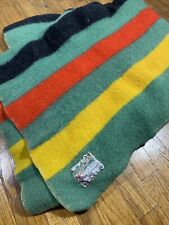 Vintage Orrlaskan Green Striped 100% Wool Blanket 1940s 40s picture