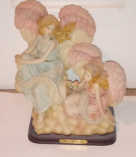 9 x 11 twin porcelain angel figurine on wooden base - 