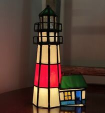 VINTAGE STAINED GLASS Light House Tiffany Style Nautical  Beach Night Light Lamp picture