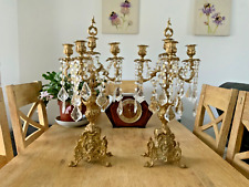 Pair of Signed LANCINI Antique Brass Candelabra with Crystal Glass Droplets picture
