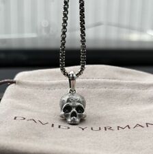 David Yurman Sterling Silver 18mm Memento Mori Skull Amulet Black Diamond Chain picture