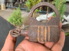 Vintage Indian Hand Forged Iron Metal Spring Lock With Key In Working Condition picture