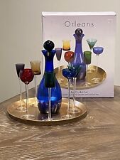 Orleans Set Of 8 Pcs 6 Cordials 24oz Decanter & Serving Tray Mouth Blown NEW picture