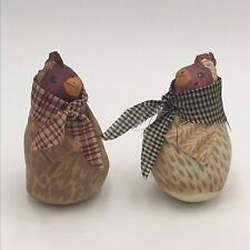 PAIR Vintage Primative Folk Art Painted Cloth Chickens. RARE. 4.5” picture