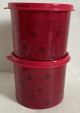*TWO* Tupperware 4623B Containers with Lids Red Sparkly Hearts 2 cups pre-owned picture