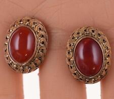 c1940's Vintage Chinese Gilt Filigree Silver Carnelian clip-on earrings picture