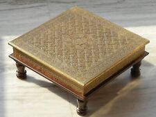 Brass Wooden Pooja Chowki Mango wood Wooden Stool Brass Book Stand for Home picture
