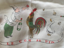 Vintage 50s 60s Linen Tablecloth FRENCH CHEF Charcuterie Graphics Luncheon Cloth picture