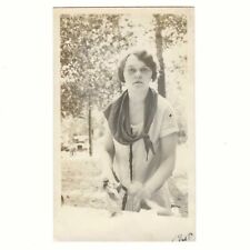 1920s Wide Eye Flapper Woman Blurry Hands Vintage Snapshot Photo picture