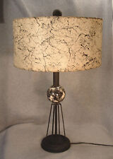 Vintage Mid Century Modern Atomic Black & White Table Lamp Fiberglass Shade picture