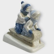 VTG Paul Sebastian PS 1992 Children Snow Sledding Porcelain Figurine Mexico Blue picture