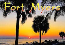 Florida Chrome Postcard Fort Myers Beach Palms Spectacular Sunset Seen Daily picture