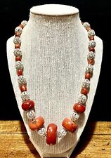 Red coral and silver bead necklace vintage picture