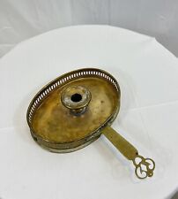Antique English Brass “Frying Pan” Chamberstick Candle Holder Drippings Catcher  picture