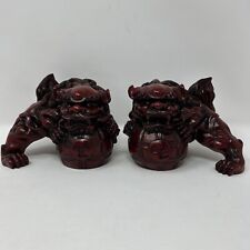 Set of Two Petite Chinese Red Resin Foo Lion Guardian Figurines picture