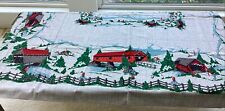 UNUSUAL VINTAGE 50s COUNTRY RURAL SCENES COVERED BRIDGES FISHING TABLECLOTH MINT picture