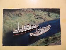 Two Ocean Liners Passing at Culebra Cut Panama Canal vintage postcard 1959 picture