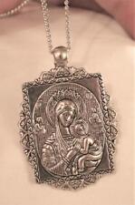 Lovely Leafy Rimmed Sculpted Our Lady of Perpetual Help Medal Pendant Necklace picture