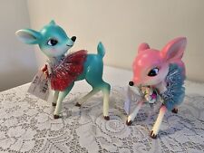 NWT PAIR OF RETRO VINTAGE INSPIRED PINK & TEAL CHRISTMAS DEER HOBBY LOBBY DECOR picture
