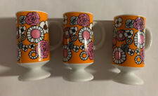 Set Of 3 - Vintage Orange Flowers small Retro floral pedestal/footed cups picture