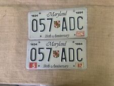 Set of 2 -1984 Anniversary Maryland  License Plate  # 057 ADC    picture