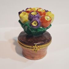 Rochard 💥 Limoges Trinket Box  VINTAGE BASKET OF  TULIPS FLOWERS ~ HAND PAINTED picture