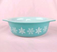 Vintage Turquoise Snowflake Garland Pyrex Casserole 1-1/2 qt Dish #043 NO LID ❄️ picture