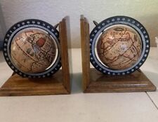 Set Of Two Old World Map Wood Bookends Spinning Globes Library Decor picture