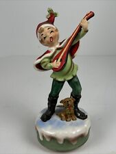 Vintage Josef Originals Christmas Boy Playing Mandolin Music Box 9.5