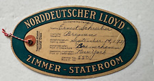 1937 North German Lloyd Ship Luggage Baggage Tag Stateroom Norddeutscher picture