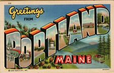Postcard BIG LETTER Greetings From Portland Maine Postmark 1950 Curt Teich picture