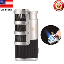 Cigar Lighter Punch 3 Flame Windproof Refill Torch Jet Lighter Black W/ Cohiba picture