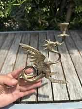 VINTAGE BRASS / BRONZE DRAGON GRYPHON FIGURE CANDLE STICK HOLDER picture