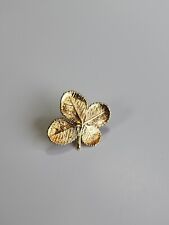 Genuine 4 Leaf Clover Shamrock Lapel Pin Gold Color Metal  picture