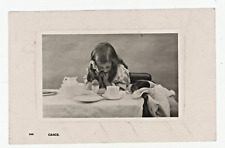 Vintage Postcard CHILDREN  LITTLE  GIRL  DOG SAYING GRACE BREAKFAST POSTED STAMP picture