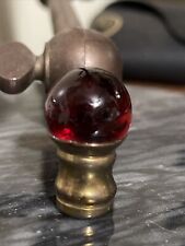 Vintage Brass Tone  3/4” Inch RED RUBY Glass Marble Ball Lamp Finial Top NOS picture